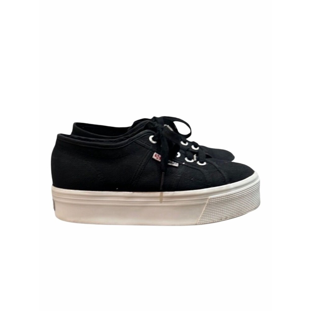 Superga Black Canvas Platform Sneakers Size 6.5